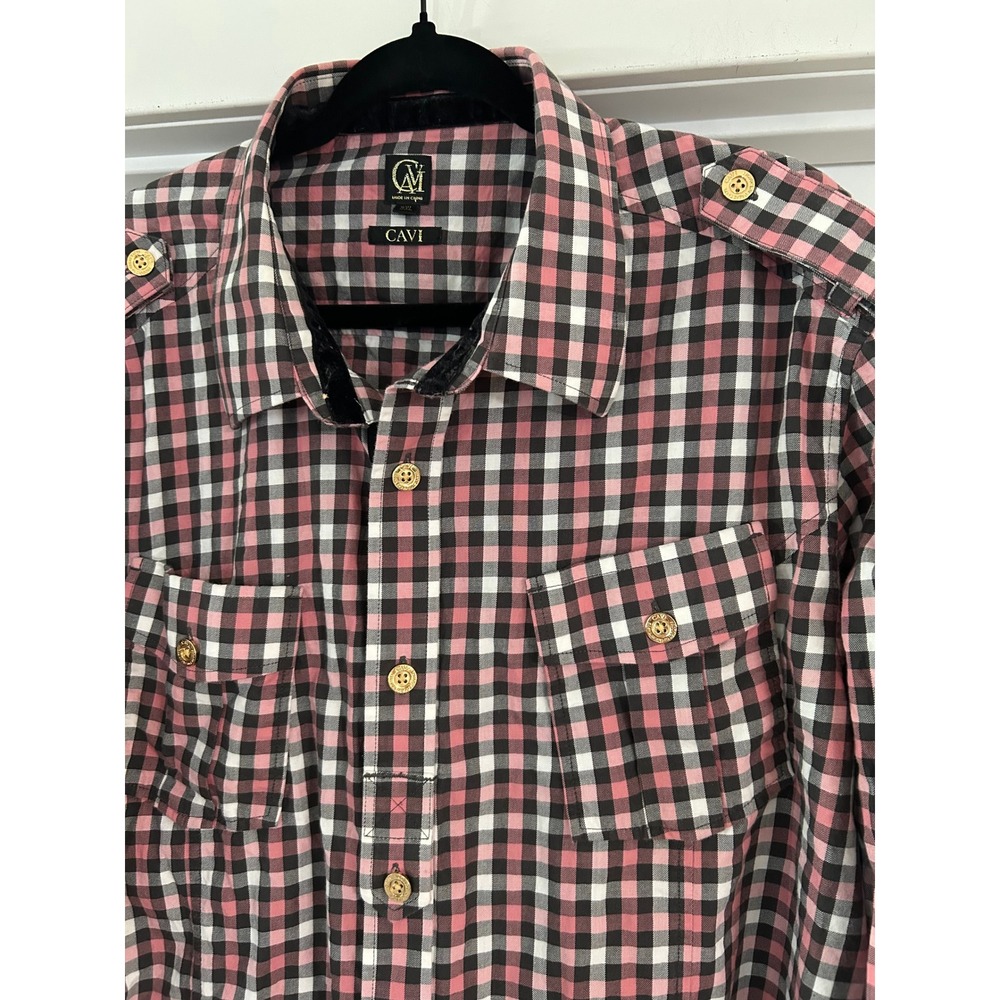 Cavi Mens 3XL Gingham Button Down Shirt Plaid Military Epaulettes Preppy Gingham - Picture 2 of 12